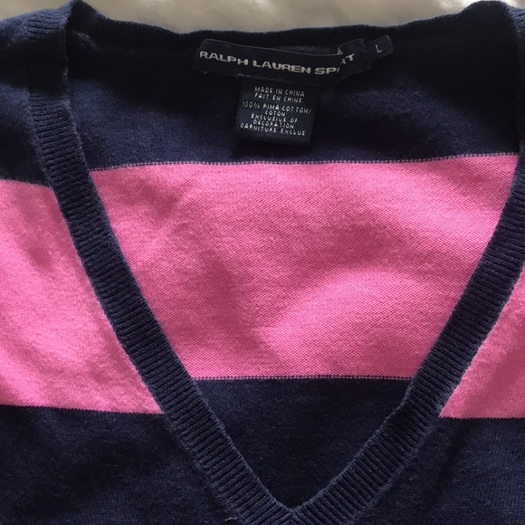 Polo Ralph Lauren Sport V Neck Sweater in Pink and Blue Horizontal Stripes. - Picture 5 of 6